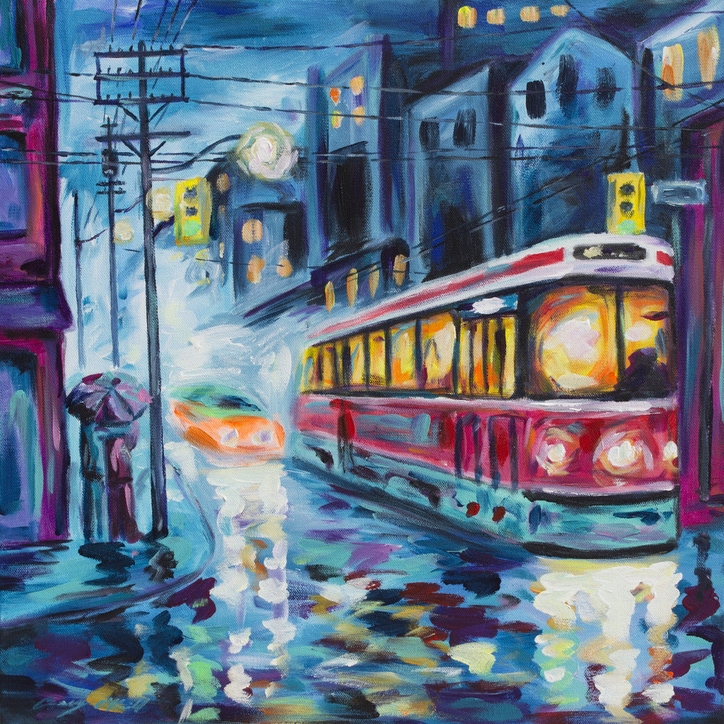 Rainy Night Couple (Blue) painting by Casey O'Neill
