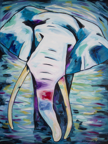 Elephant (blue) painting by Casey O'Neill