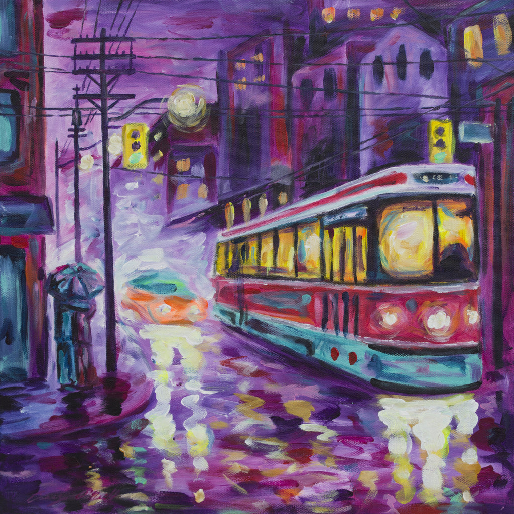 Rainy Night Couple (Red) painting by Casey O'Neill